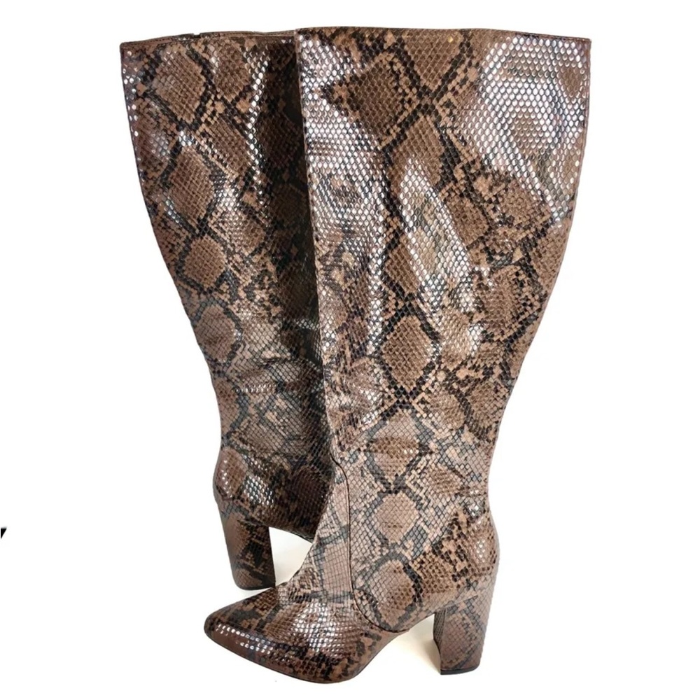 14th & Union JARDEN Womens 8 Brown Snake Print Knee High Boots Vegan